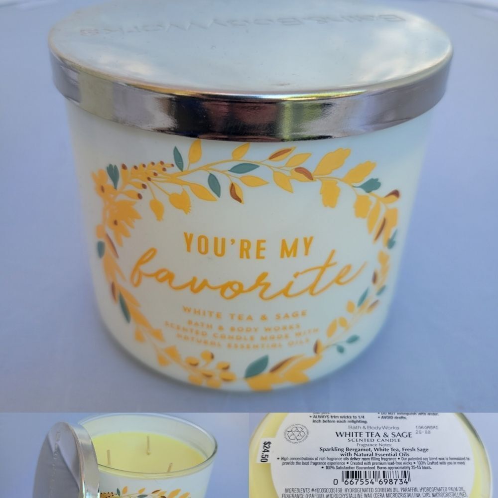 YOU'RE MY FAVORITE NEW WHITE TEA & SAGE YELLOW CANDLE + LID NWT